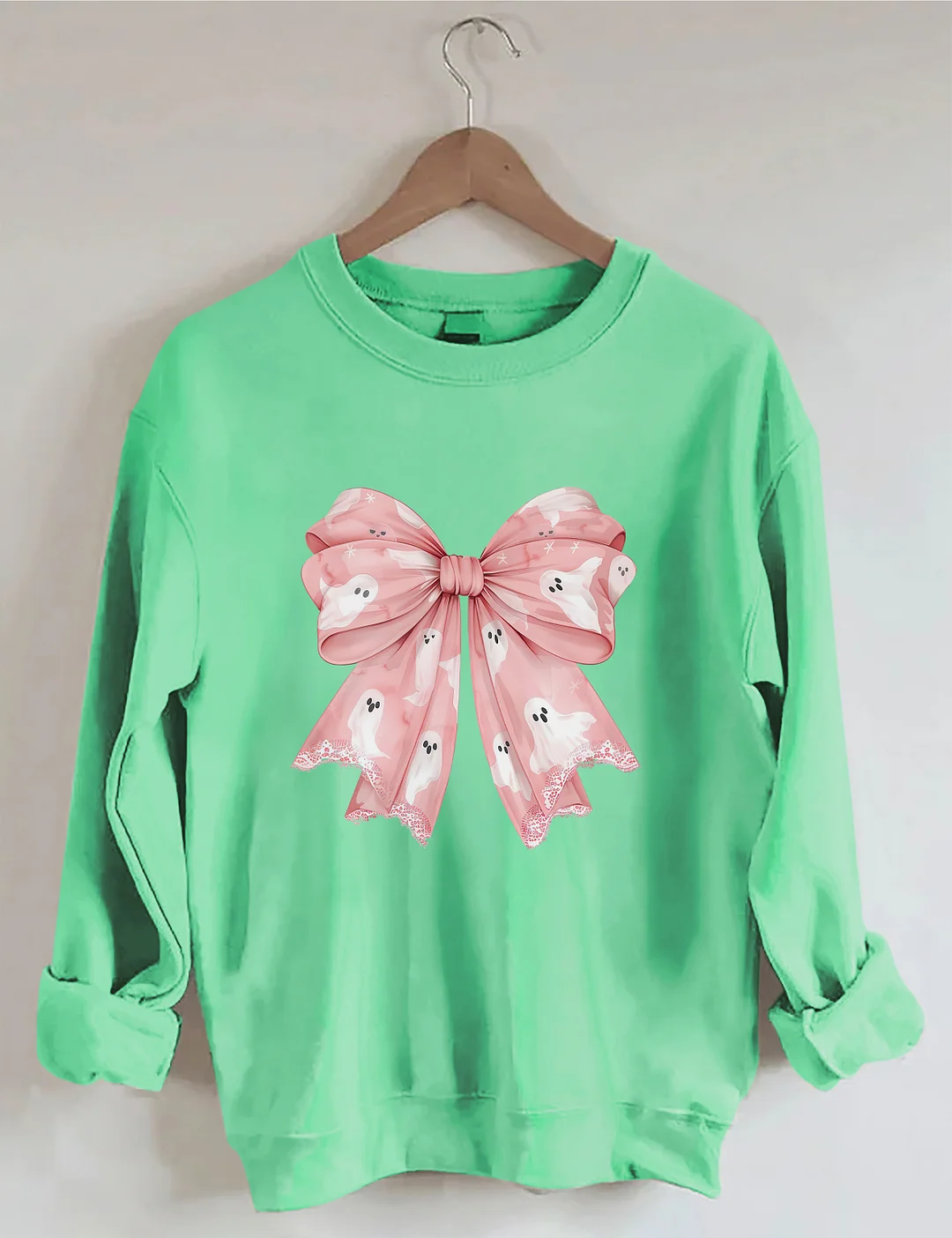 Pink Ghost Bow Coquette Halloween Sweatshirt