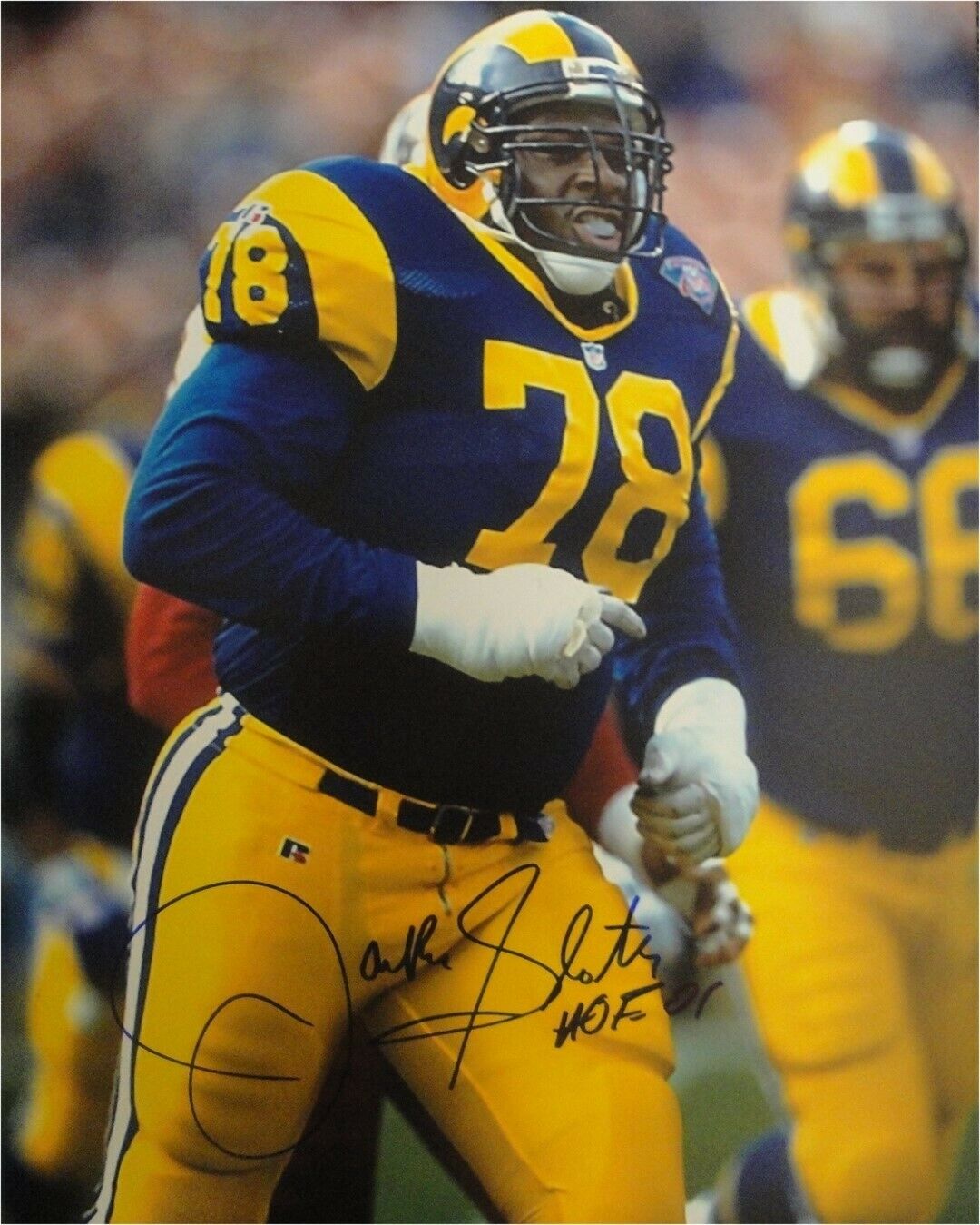Jackie Slater Hand Signed Autographed 16x20 Photo Poster painting Los Angeles Rams HOF 01 Blue