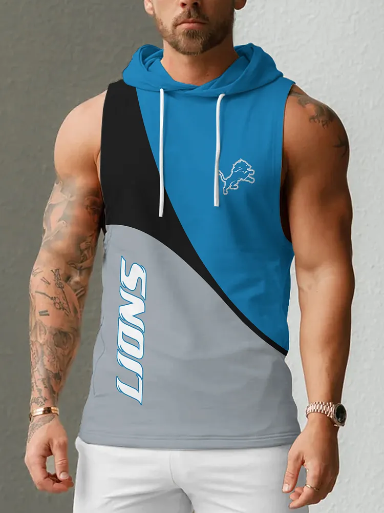 Detroit Lions Men's  Casual Comfy Sleeveless Hooded Tank Top