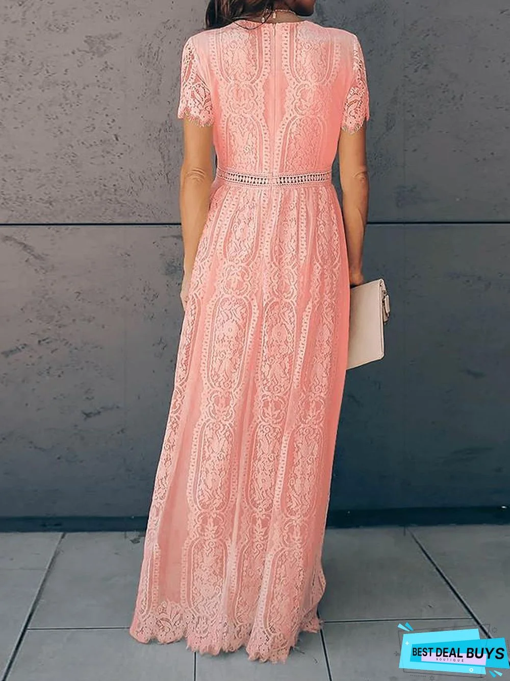 Women's Swing Dress Maxi long Dress Short Sleeve Solid Color Tassel Fringe Lace Summer Hot Vintage Blushing Pink