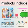 3Pcs Special Shape Cat and Flower Diamond Painting Art Bookmark with Pendant