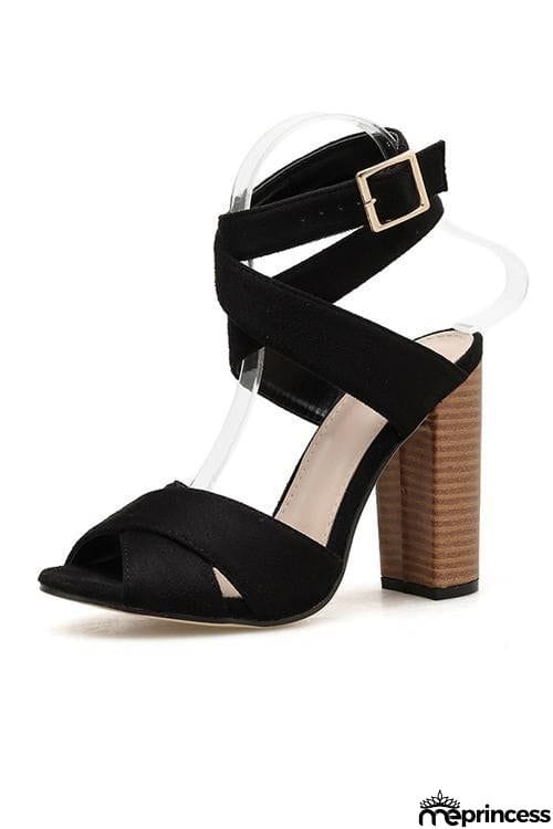 Cross Chunky Heel Sandals
