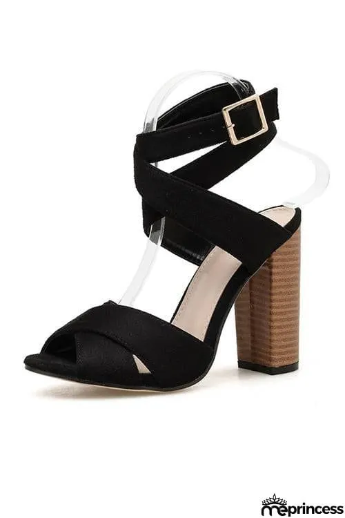 Cross Chunky Heel Sandals