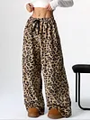 Women's Thicken Casual Leopard Elastic Waist Long Wide-Leg Pants
