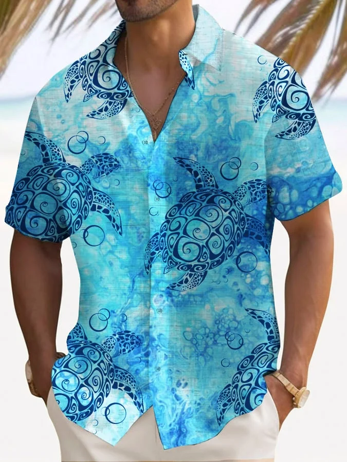 🔥Buy 3 Get 10% Off🔥Men's Hawaiian Turtle Print Lapel Short Sleeve Shirt
