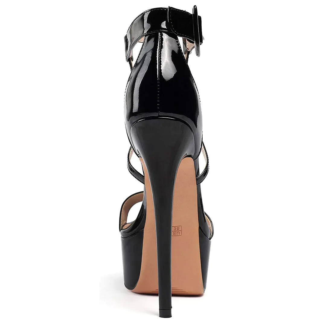150mm Women's Platform Stiletto Open Toe Ankle Strap Crisscross Sandals-vocosishoes