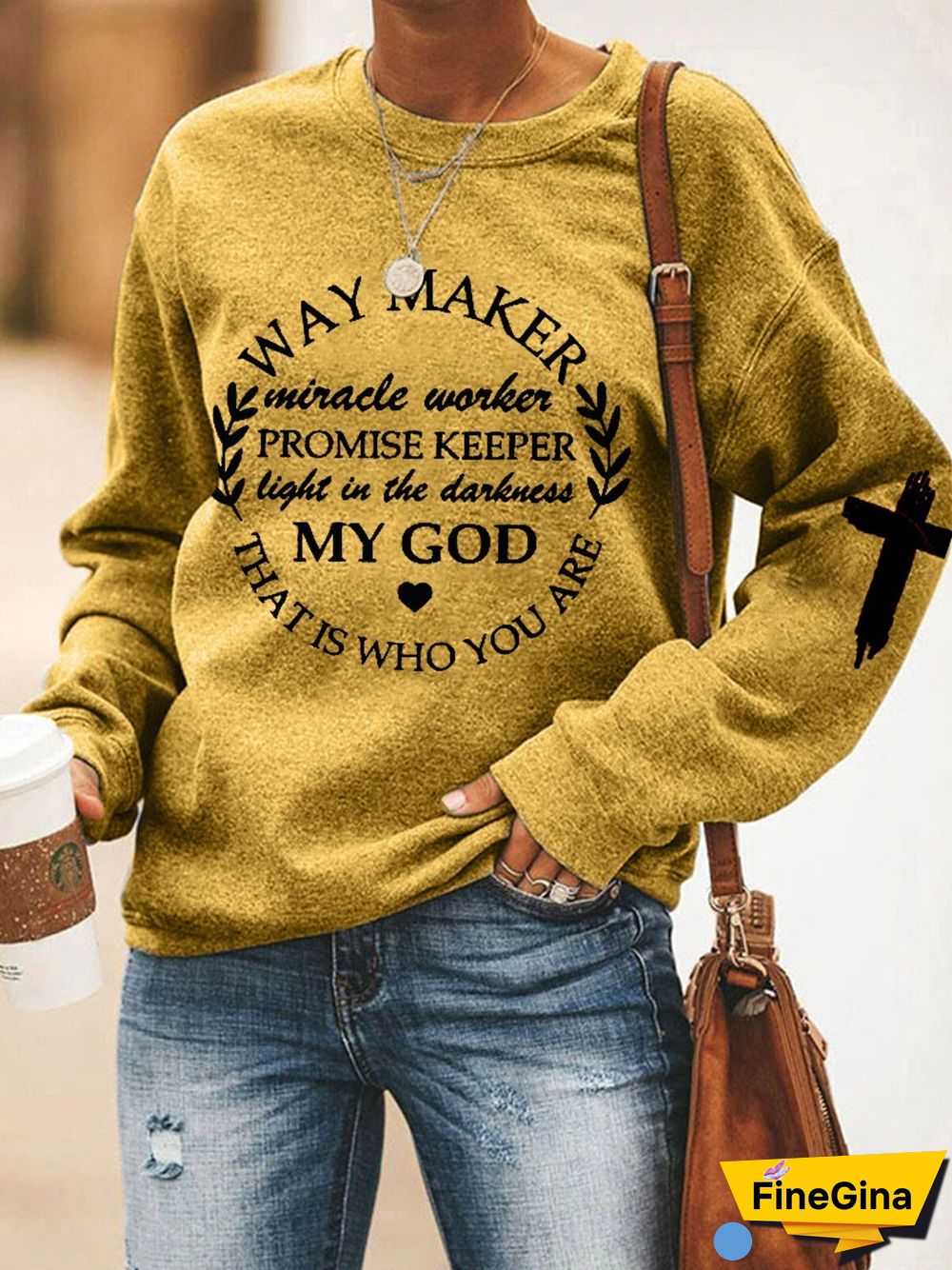 Women's Way Maker Cross Faith Print Casual Sweatshirt