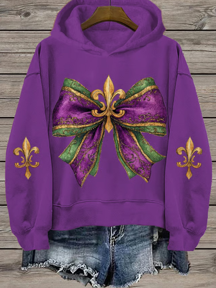 Comstylish Women's Mardi Gras Print Hooded Sweatshirt