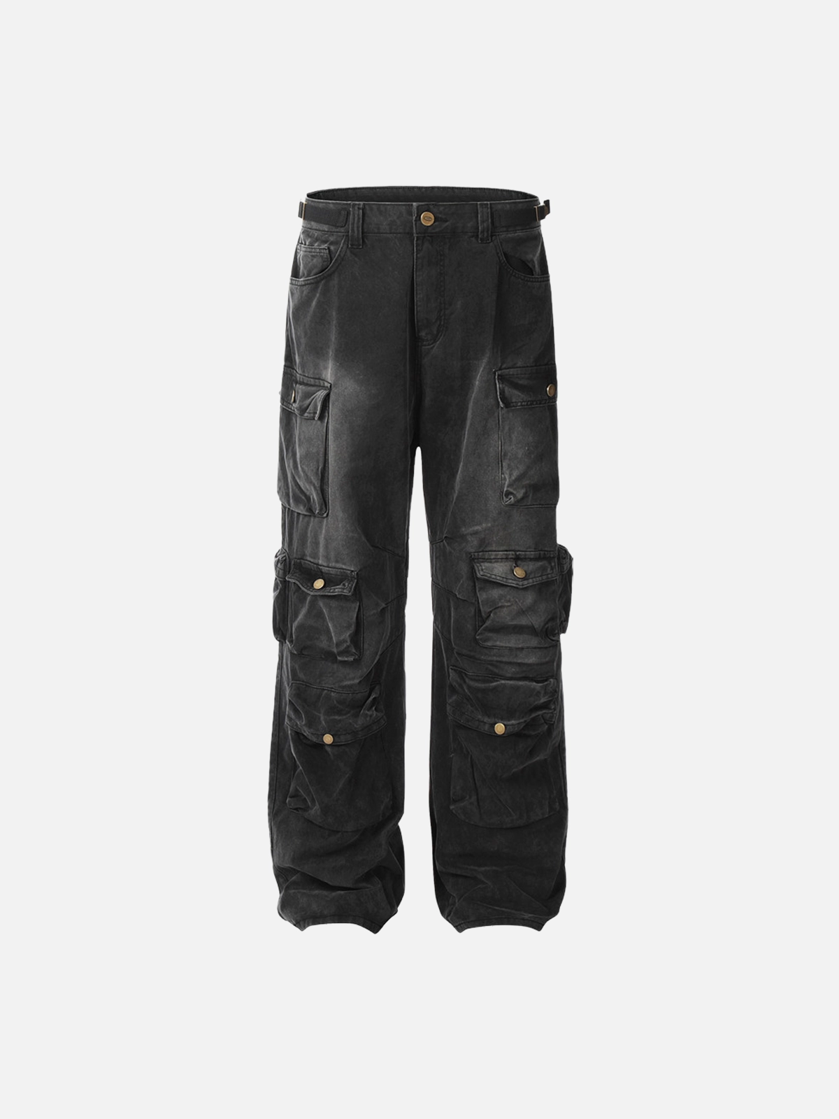 Black Washed Multi Pocket Distressed Loose Jeans Front