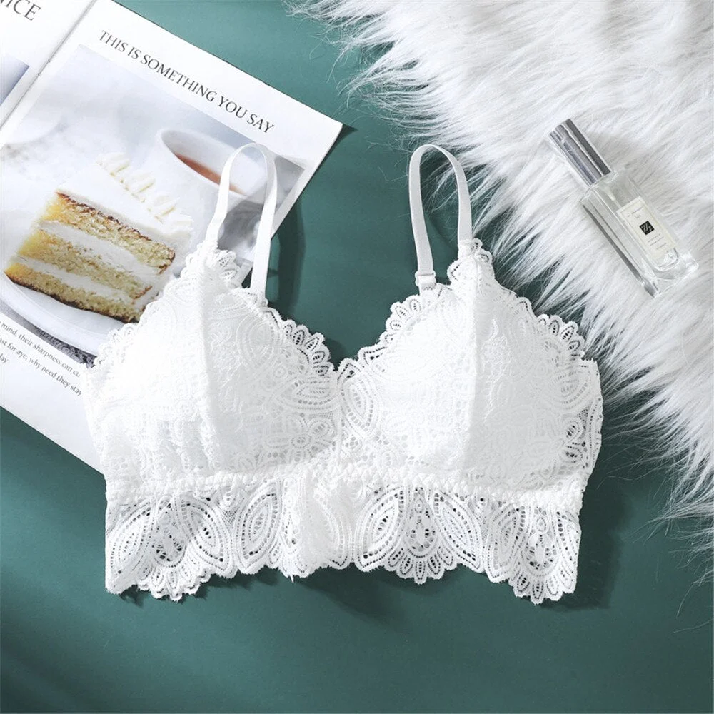 Fashion Women Lace Bralette Seamless Bras Sexy Beauty Back Tube Tops Girls Underwear Gathered Bras Hollow Out
