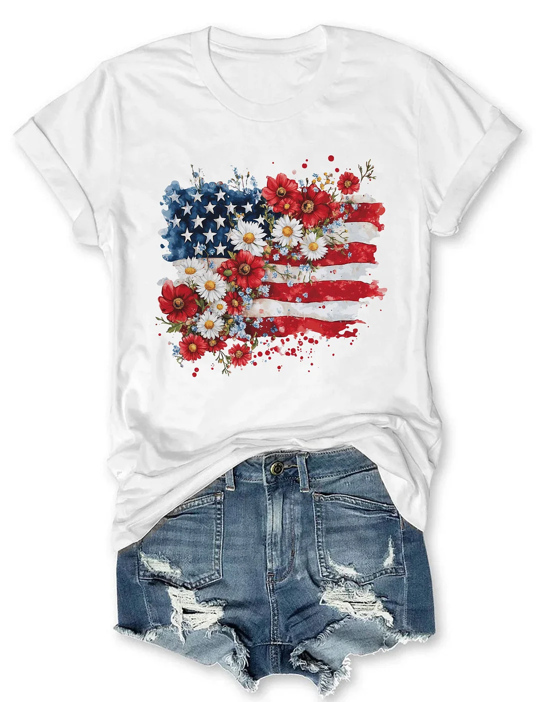 Floral American Flag T-shirt