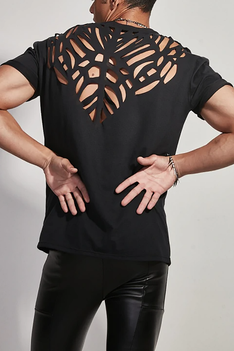 Ciciful Back Hollow Out See Through Short Sleeve Casual T-Shirt