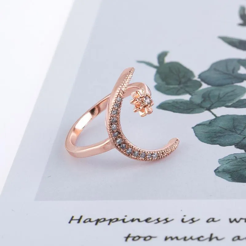 Clearance!!!!!!Crescent Moon and Star Ring