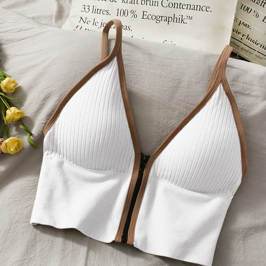 Women's Sexy Tube Tank Top Deep V Zipper Chest Wrapped Crop Tops Seamless Sexy Rimless Vest Streetwear Basic Top Camis Underwear