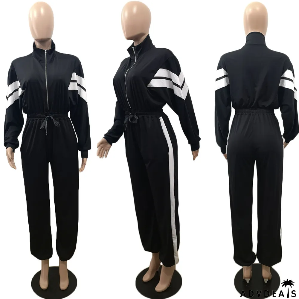 Striped Printed Patchwork Loose Jumpsuit