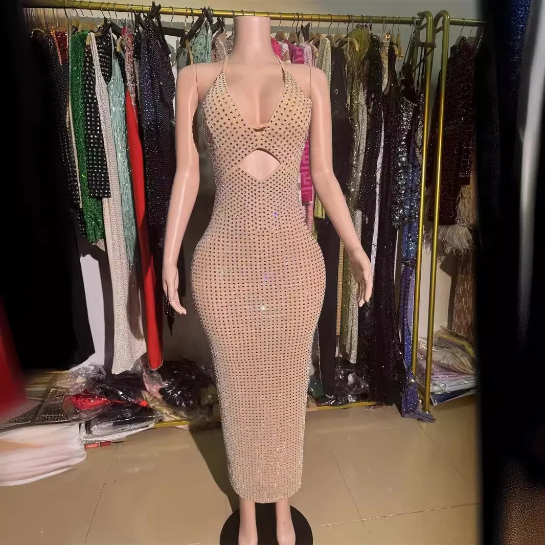 Zingj Heavy Industry Flash Diamond Suspension Hanging Dress Light Luxury Small Party Birthday Sexy Dress