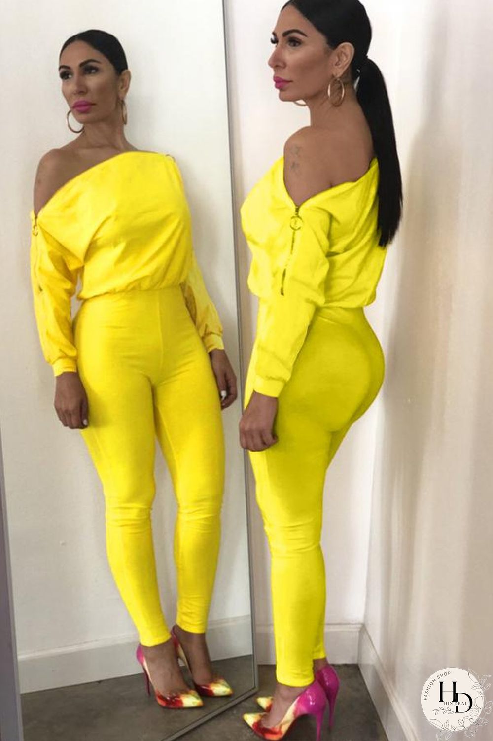 Blue Casual zipper Solid Polyester Long Sleeve one word collar Jumpsuits