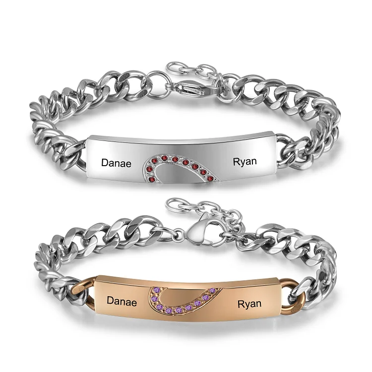Bracelet couple 2PCS avec 2 Prénoms Personnalisé Gourmette bracelet en commun Jessemade FR