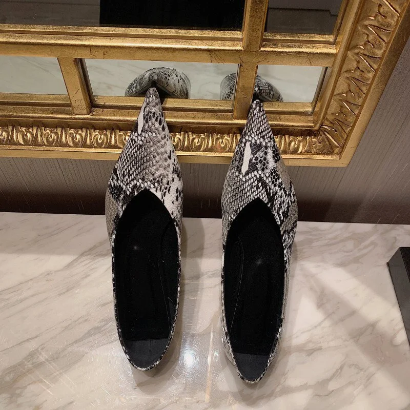 Qengg MCCKLE Woman's Flat Shoes Pointed Toe Serpentine Printing Woman Loafers Leather Slip On Shallow Ladies Autumn Shoes Female Flats