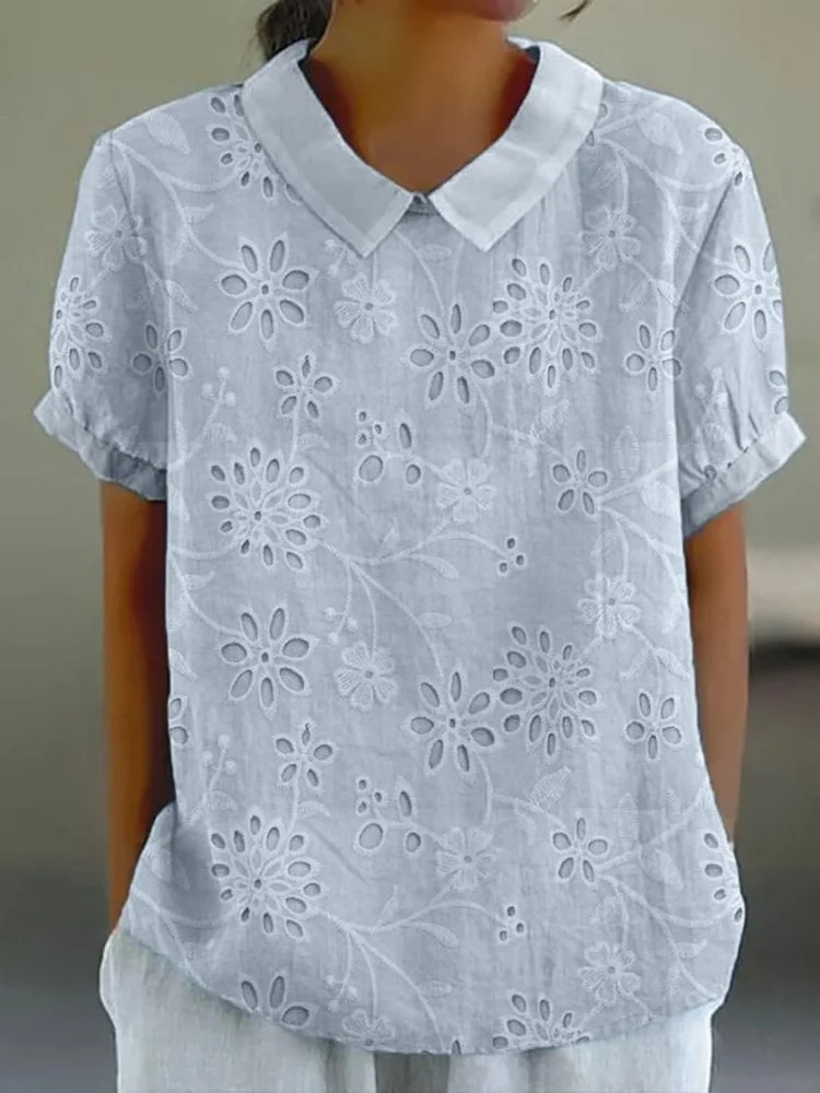Women's Casual Lace Floral Embroidery Print Shirt