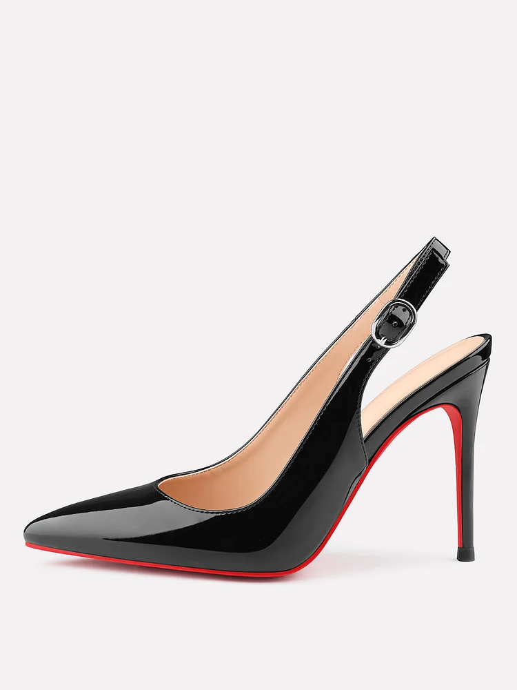 100mm Women's  Classic Patent Leather Shoes Pointed Toe Slingback Sandals Red Bottoms High Heels Comfortable Pumps