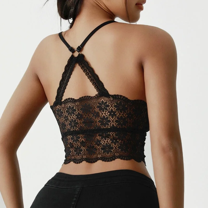 Sexy Lace Women Tops Fashion Floral Flower Tank Crop Top Streetwear Camisole Woman Underwear Female Lounge Bralette Lingerie