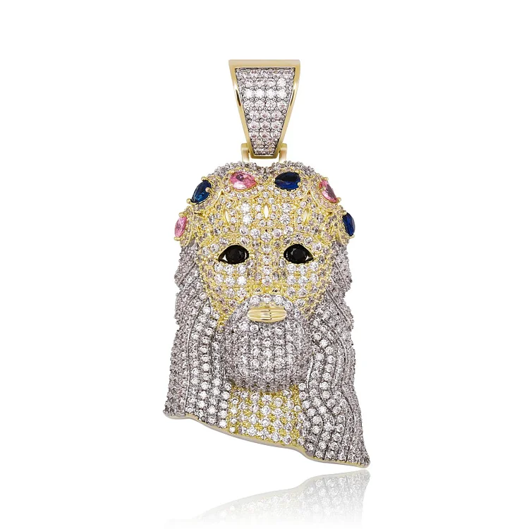 Cravejado Cubic Zircon Jesus Head Series Hiphop Pendant-VESSFUL