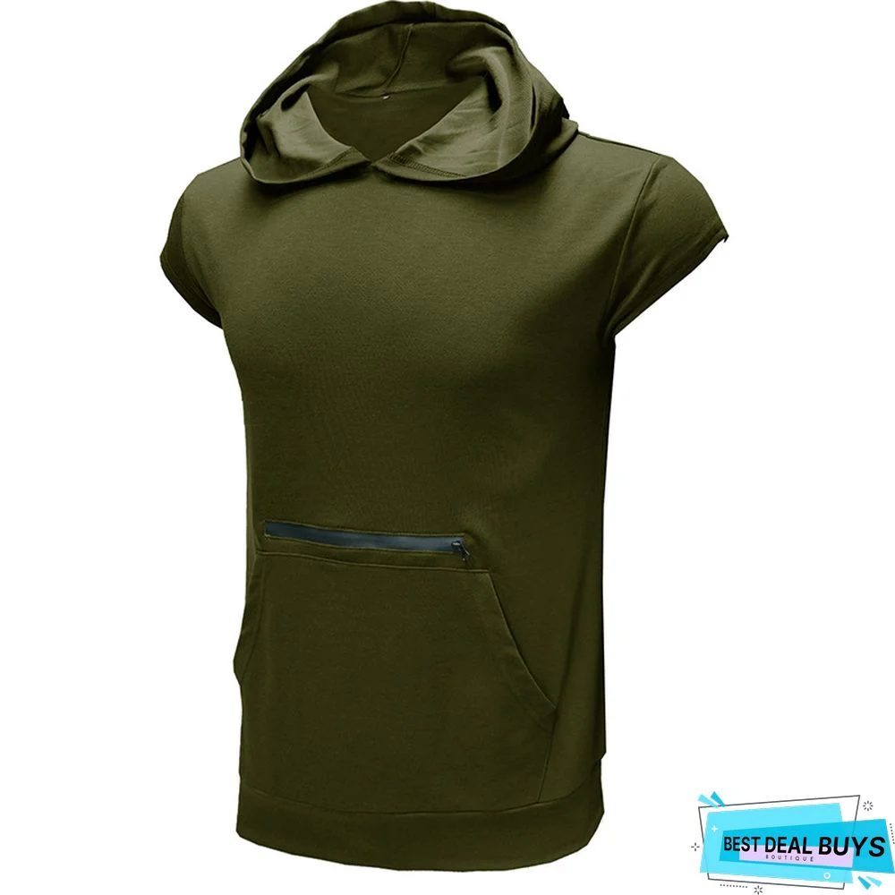 Men's Sleeveless Personalized Leisure Sports Vest Outdoor Fitness Solid Color Hoodie