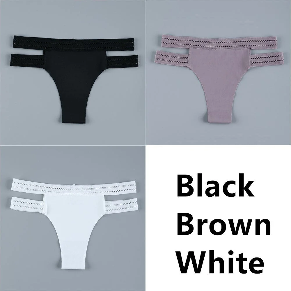3Pcs Sexy Women Panties Seamless G-String Panties Set Lingerie Hollow Soft Briefs Low Rise Thong Breathable Female Underwear New