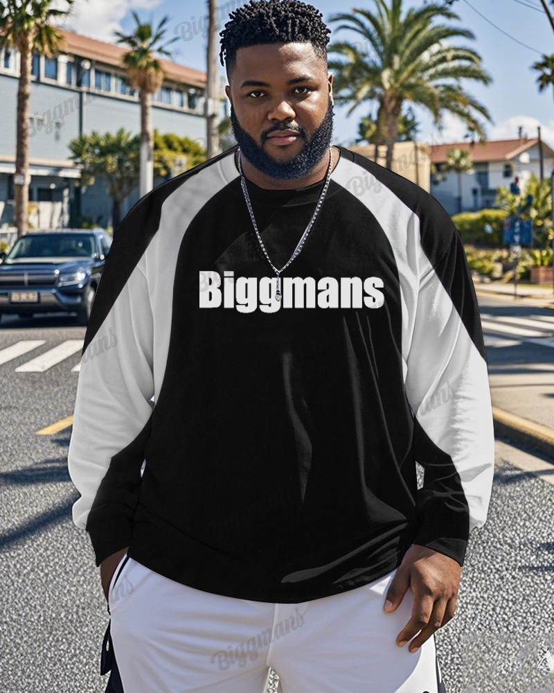 Men's Color-matching Printed Round Neck Plus Size Long Sleeve Top