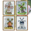 4pcs Cross Stitch - 14CT Stamped - Four Seasons Windmill (27*31cm)、[Everydayedeals]