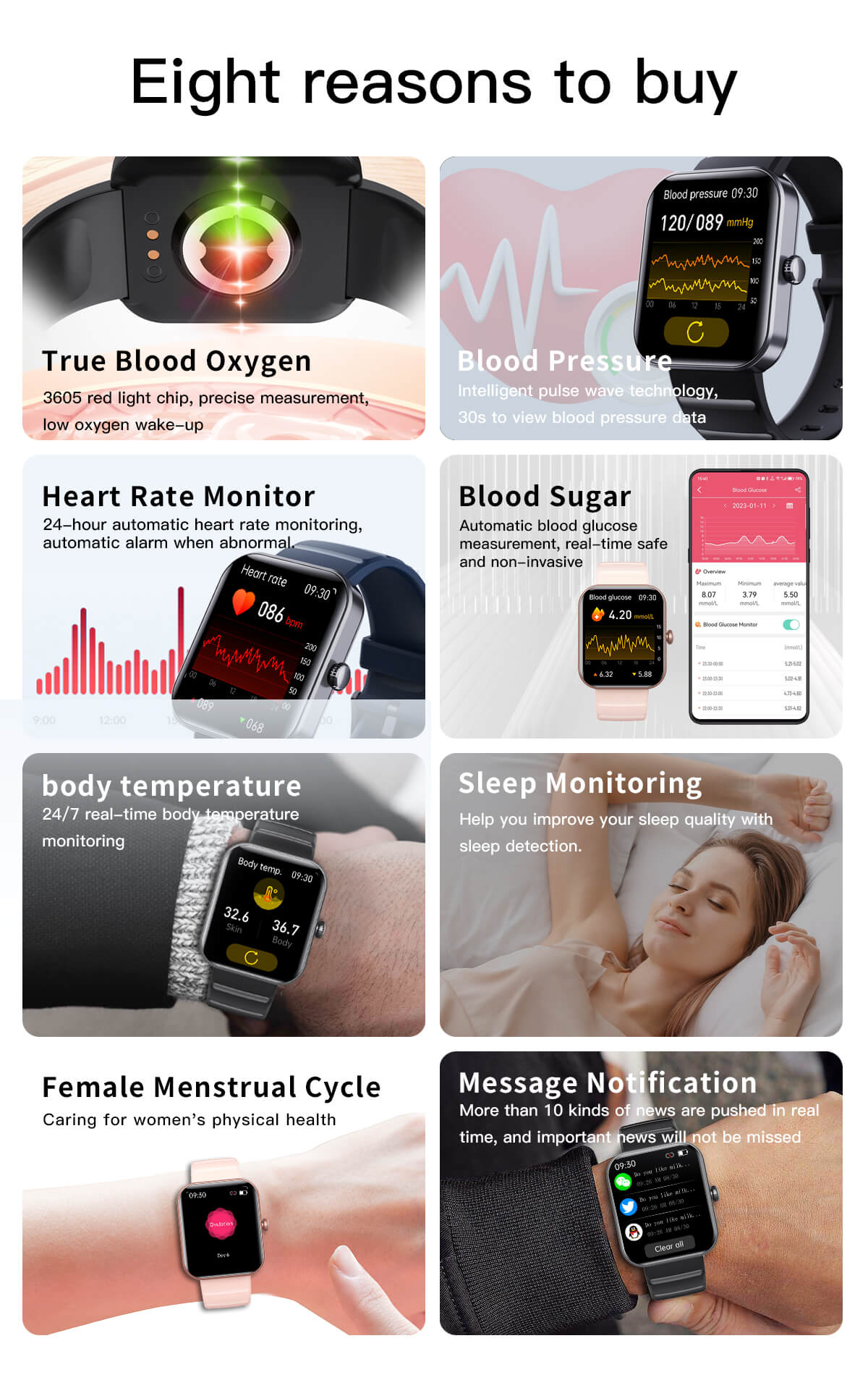 Blood Pressure Chart Monitoring Smartwatch with Blood Sugar Heart Rate ...