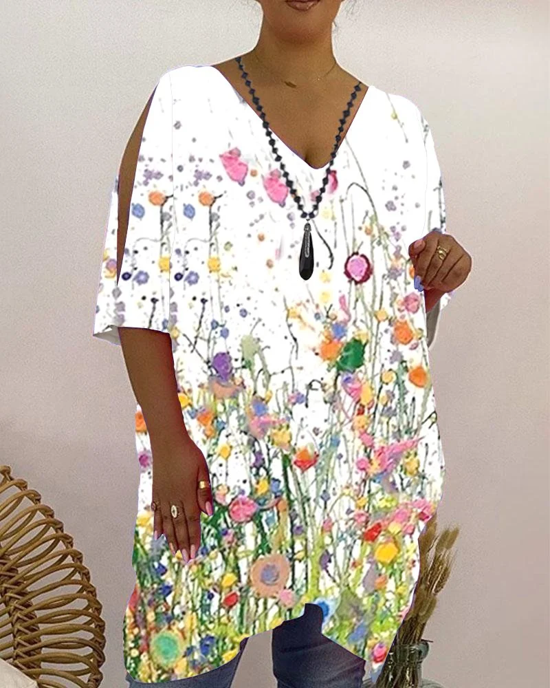 V-Neck Casual Print Women's Top