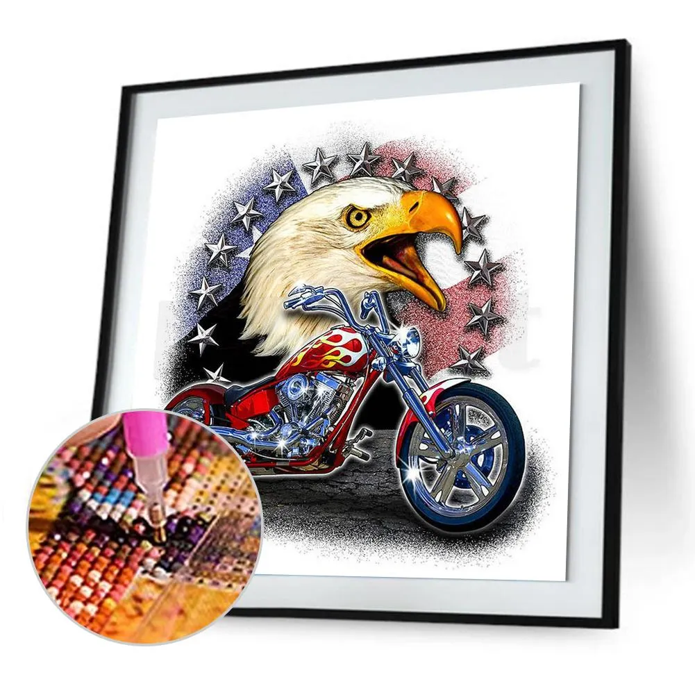 30*30CM Round Drill Diamond Painting-Motorcycle Eagle