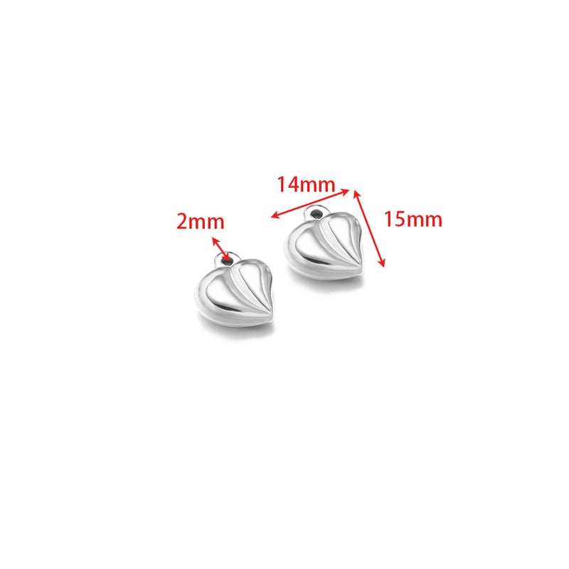 5 PCS/Package 14*17mm 304 Stainless Steel Heart Shape Pendant Jewelry Accessories