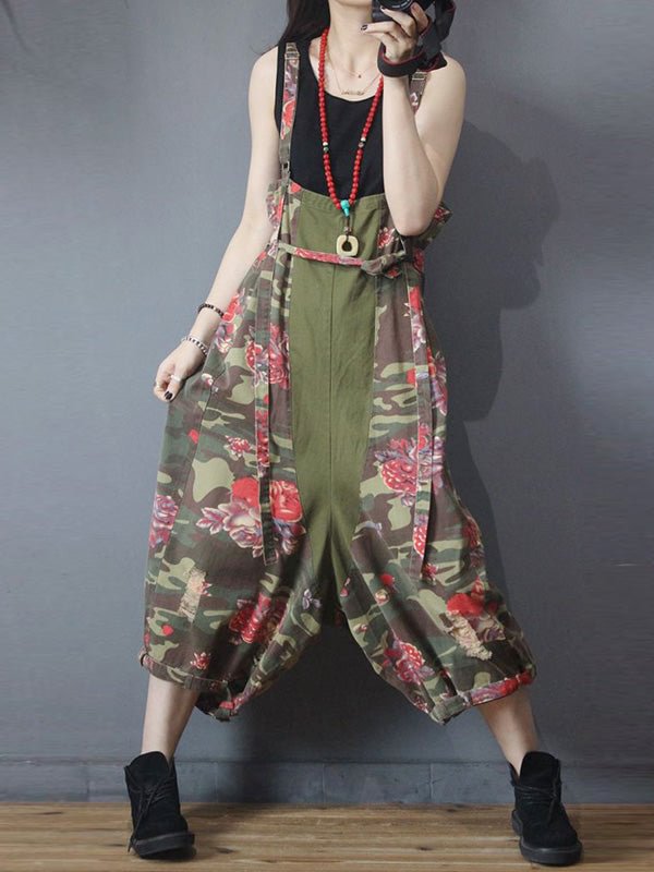 Rare Rose Hippie Army Green Overalls Dungarees