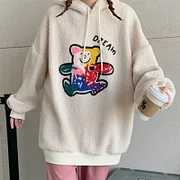 Dwblockchain autumn winter fleece hoodies women casual full Sleeve hooded sweatshirt harajuku lambs wool cartoon oversized hoodie y2k clothes