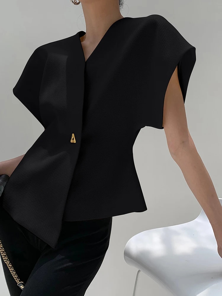Solid Slimming Waistcoats For Women V Neck Sleeveless Tunic Irregular Patchwork Button Waistcoat Female Fashion New