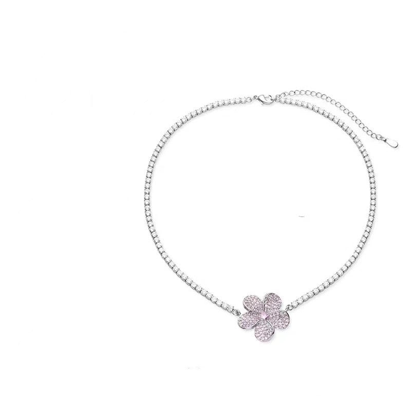 Casual Minimalist Flower Bow Knot Titanium Steel Plating Inlay Zircon Necklace
