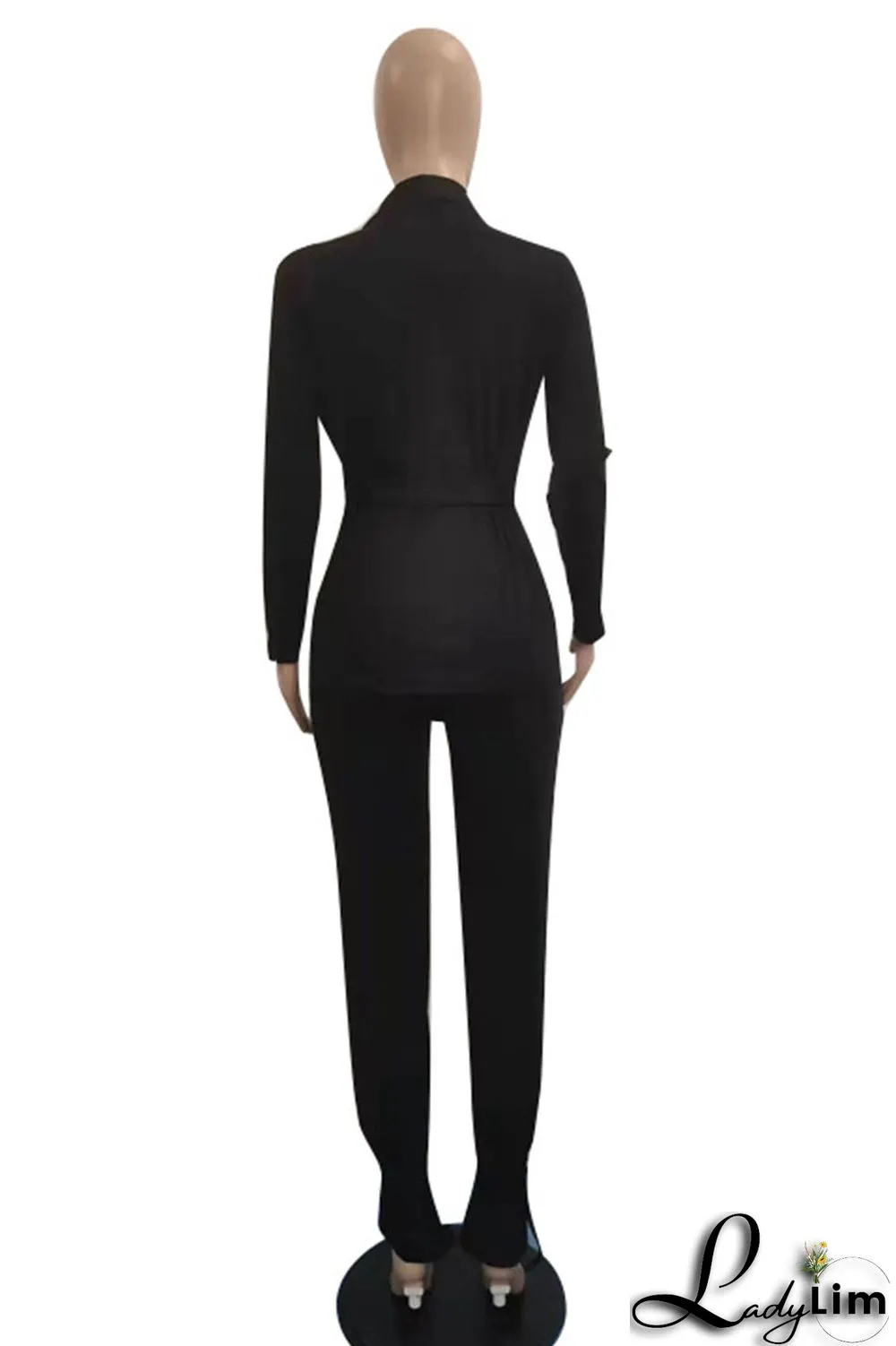 Brown Red Casual Work Solid Patchwork Turn-back Collar Long Sleeve Two Pieces(Contain The Belt)
