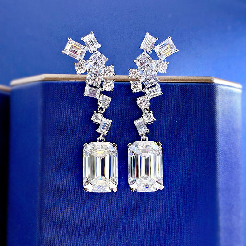 MIKAMU S925 Sterling Silver Earrings with 9*13mm White Diamond - Fashionable and Unique Stud Earrings