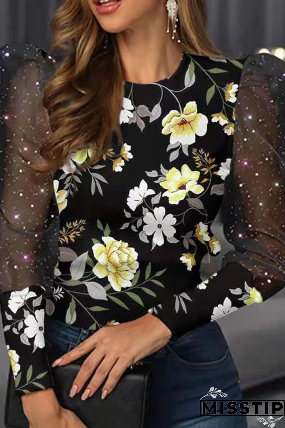 Apricot Pink Casual Print Patchwork O Neck Tops
