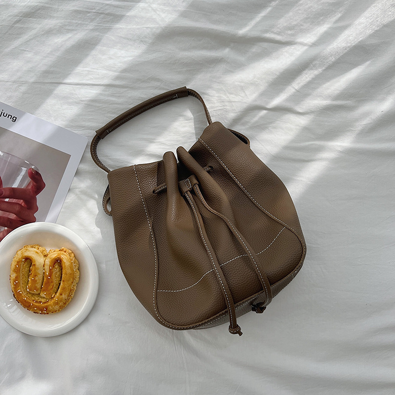 Drawstring Pleated Tote Crossbody Bag