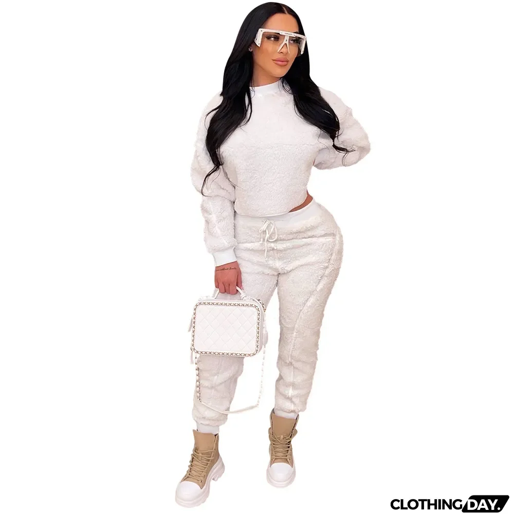 Casual Plus Velvet Solid Color Two-piece Suit