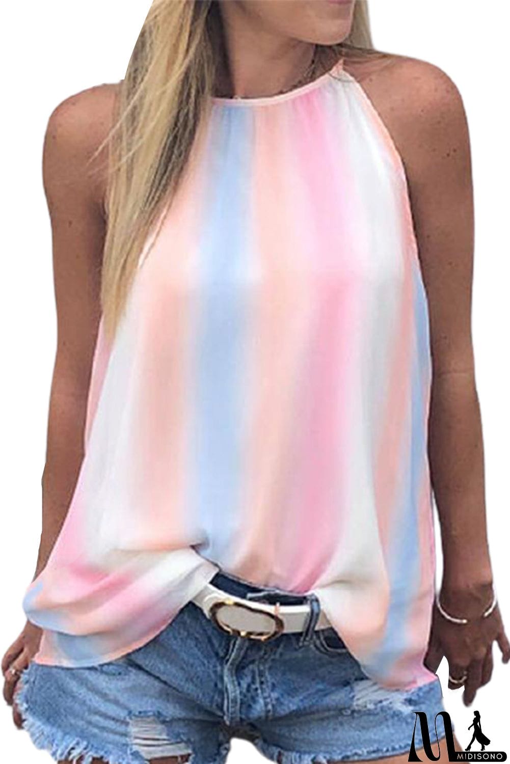 MidiSono - Rainbow Tie Dye Halter Loose Tank Top