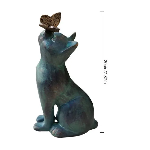 Curious Cat with Butterfly Statue