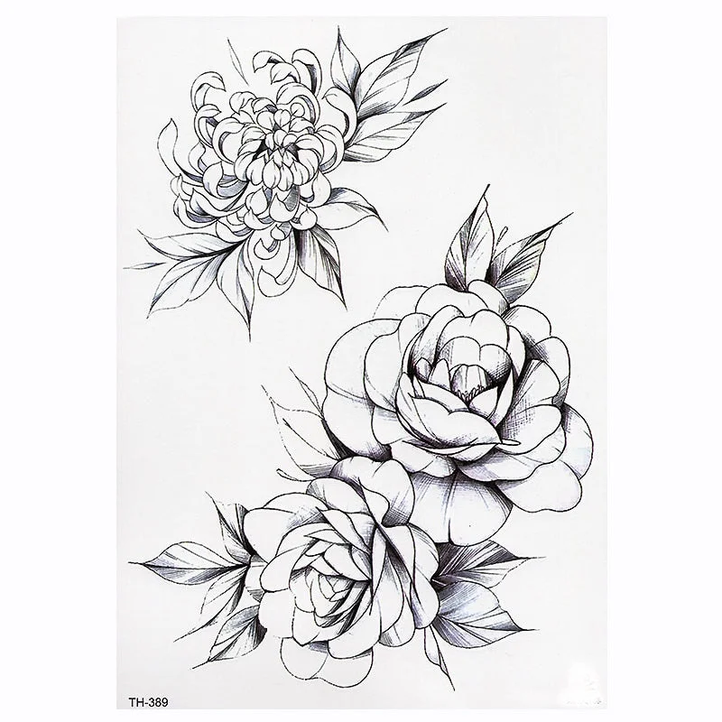 Black Flower Body Art Waterproof Temporary Tatoo Sexy Thigh Arm Tattoos Rose For Woman Flash Tattoo Stickers