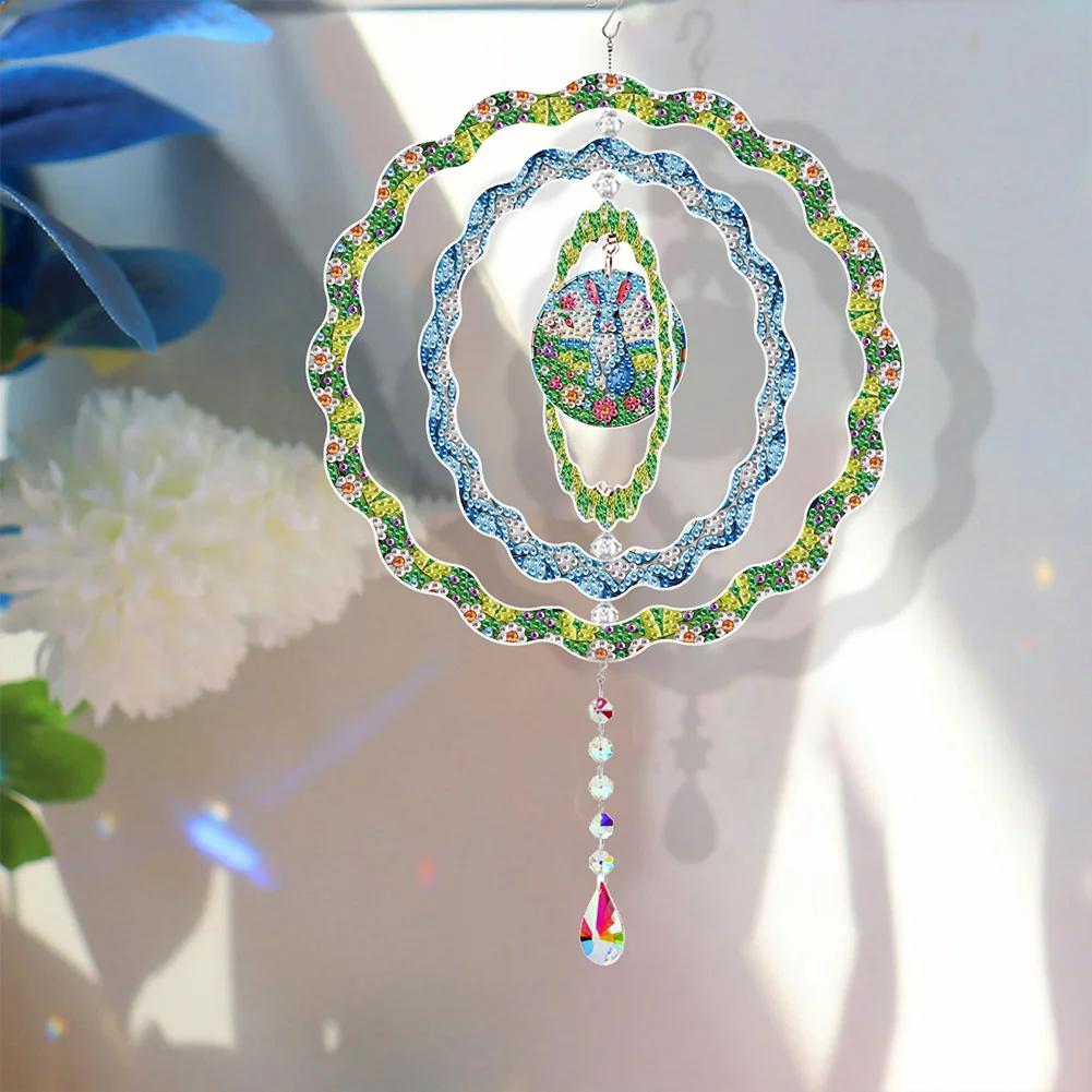 DIY Diamond Painting Rotating Wind Chime Diamond Art Hanging Pendant (Rabbit)