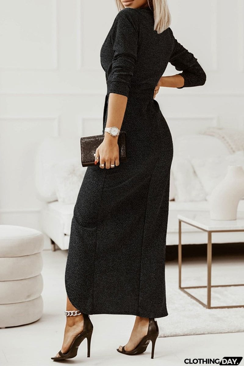 Sweet Elegant Solid Bronzing Sequins V Neck One Step Skirt Dresses(3 Colors)