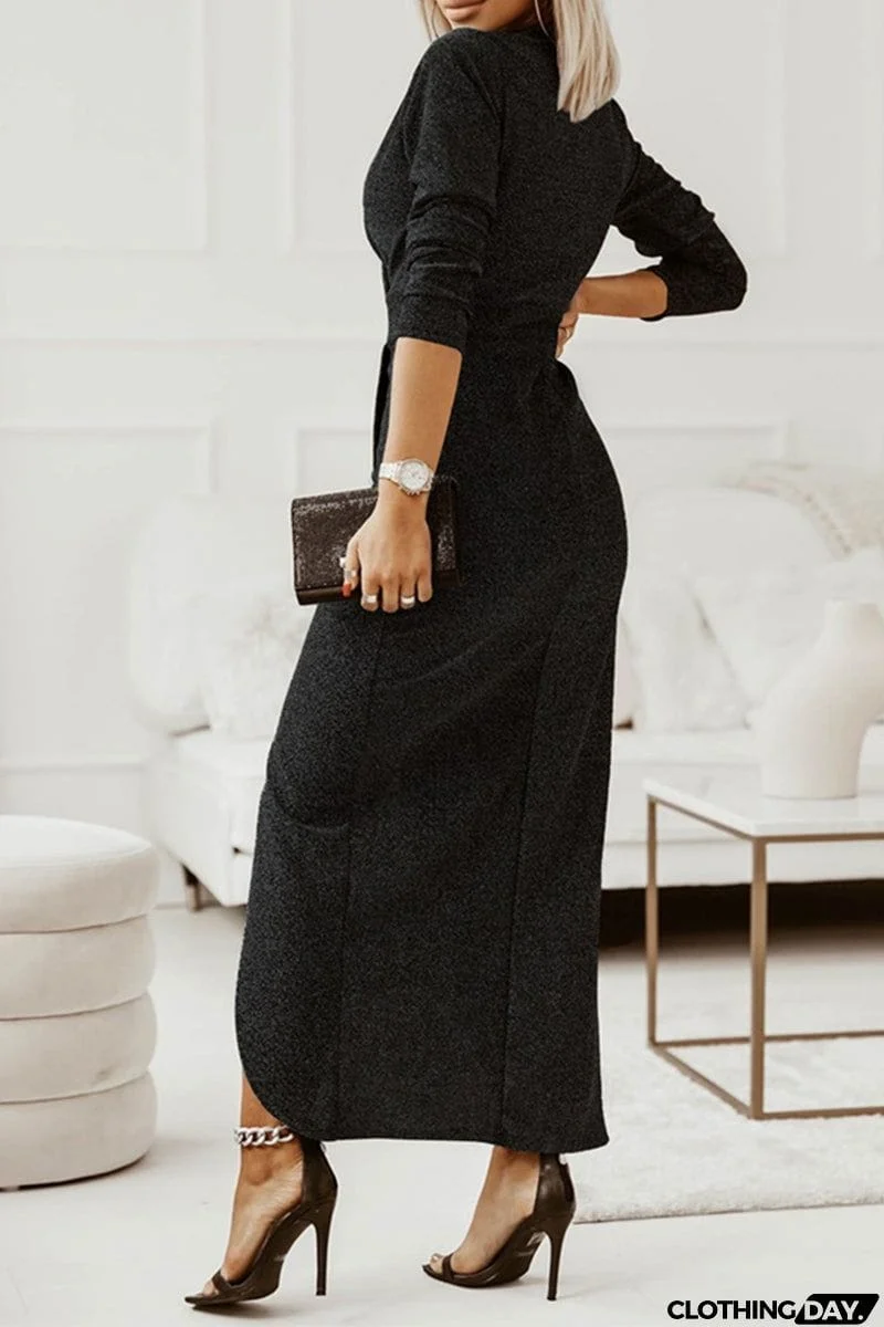 Sweet Elegant Solid Bronzing Sequins V Neck One Step Skirt Dresses(3 Colors)